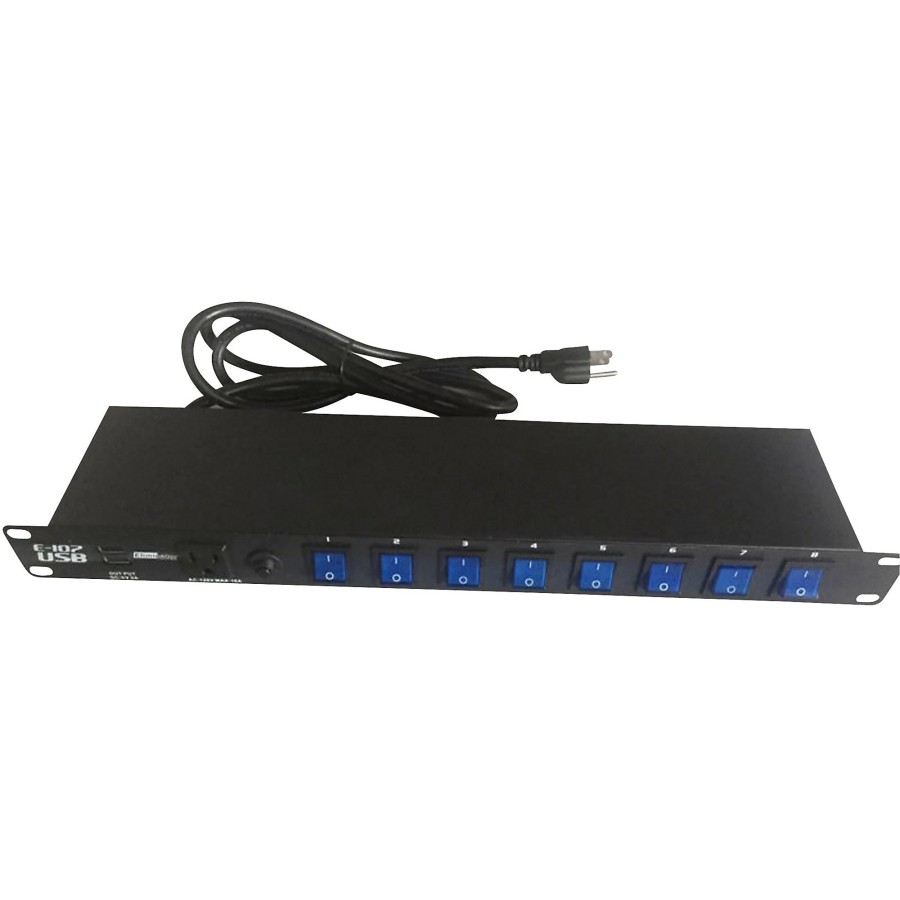 Live Sound Eliminator Lighting | Eliminator Lighting E107Usb Professional 8-Channel Ac Power Strip With Usb