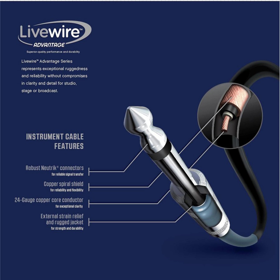 Guitars Livewire Instrument Cables | Livewire Advantage Instrument Cable Angled/Straight 10 Ft. Black