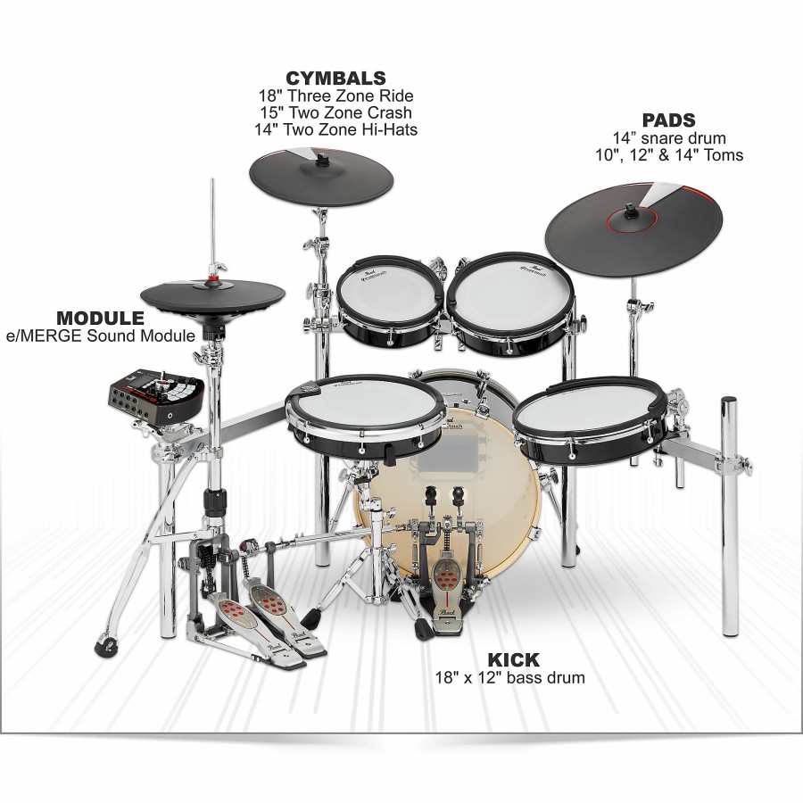 Drums Pearl Electronic Drum Sets | Pearl E/Merge E/Hybrid Electronic Drum Set Powered By Korg Jet Black