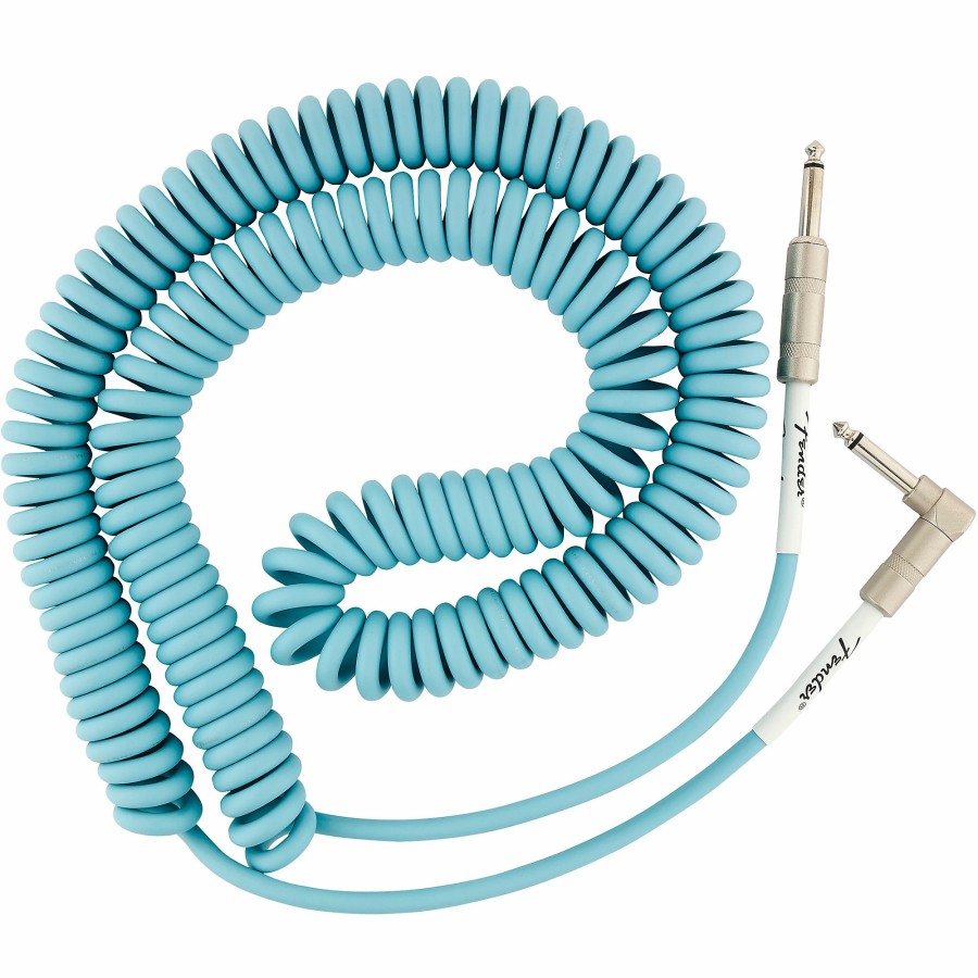 Guitars Fender Instrument Cables | Fender Original Series Straight To Angle Coiled Cable 30 Ft. Daphne Blue