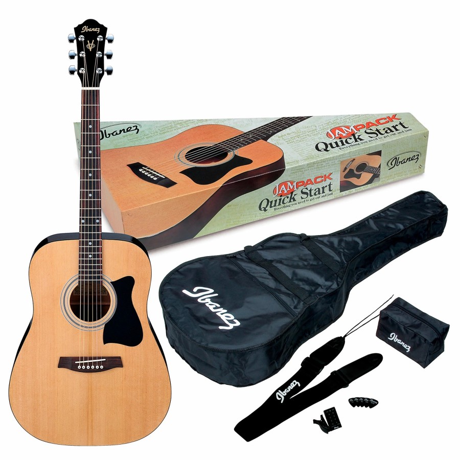 Guitars Ibanez | Ibanez Jampack Ijv50 Quickstart Dreadnought Acoustic Guitar Pack Natural