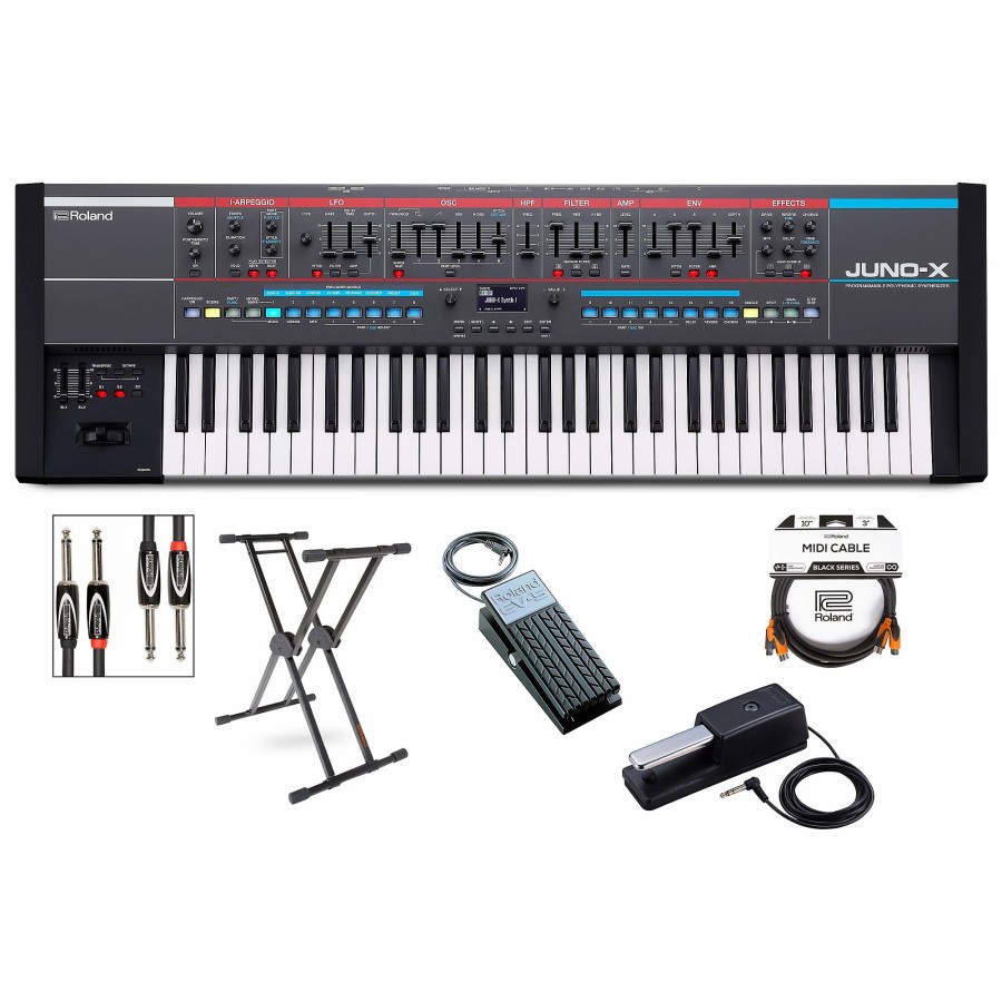 Keyboards & Midi Roland | Roland Juno-X Keyboard With Ks-20X Stand, Dp-10 And Ev-5 Pedals, Plus Black Series Audio And Midi Cables