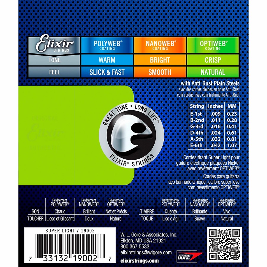 Guitars Elixir Guitar Strings | Elixir Electric Guitar Strings With Optiweb Coating, Super Light (.009-.042)