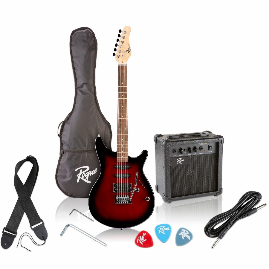 Guitars Rogue Solid Body | Rogue Rocketeer Electric Guitar Pack Red Burst