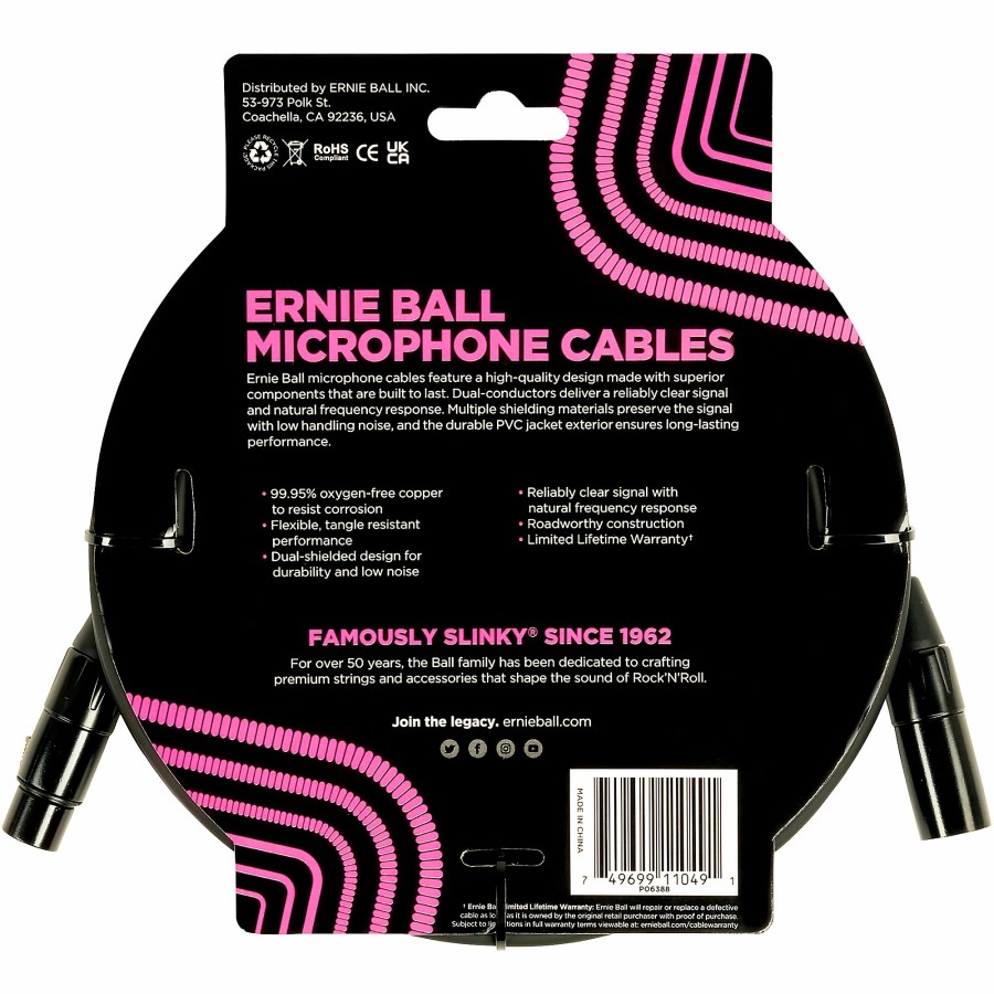 Accessories Ernie Ball | Ernie Ball Xlr Microphone Cable 20 Ft. Black