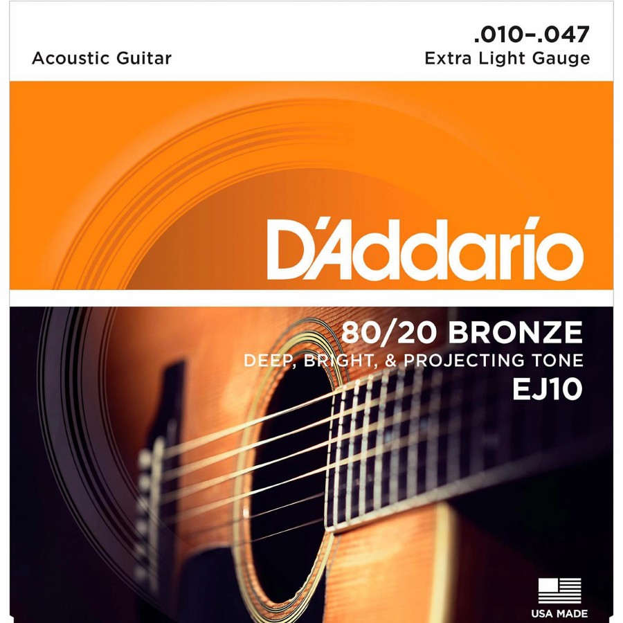 Guitars D'Addario Guitar Strings | D'Addario Ej10 80/20 Bronze Extra Light Acoustic Guitar Strings