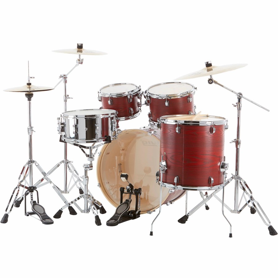 Drums Ludwig Drum Sets | Ludwig Backbeat Elite 5-Piece Complete Drum Set With 22" Bass Drum, Hardware And Cymbals Ruby Grain