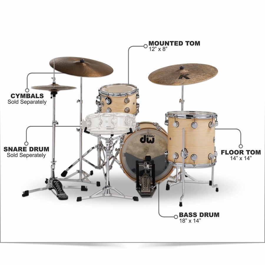 Drums DW Drum Sets | Dw Collector'S Series 3-Piece Satin Oil Shell Pack With Chrome Hardware Natural