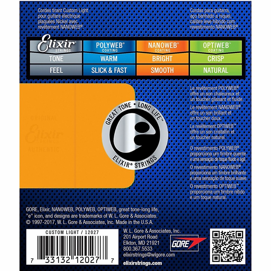 Guitars Elixir Guitar Strings | Elixir Electric Guitar Strings With Nanoweb Coating, Custom Light (.009-.046)