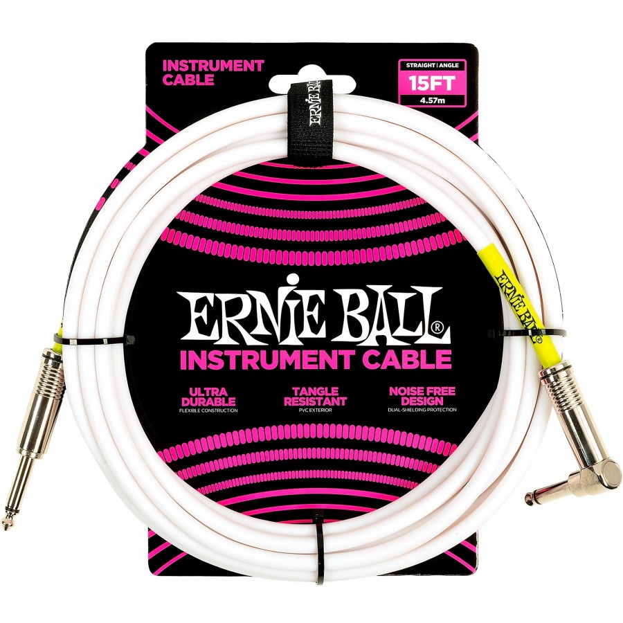 Guitars Ernie Ball Instrument Cables | Ernie Ball Straight-Angle Instrument Cable - White 15 Ft.