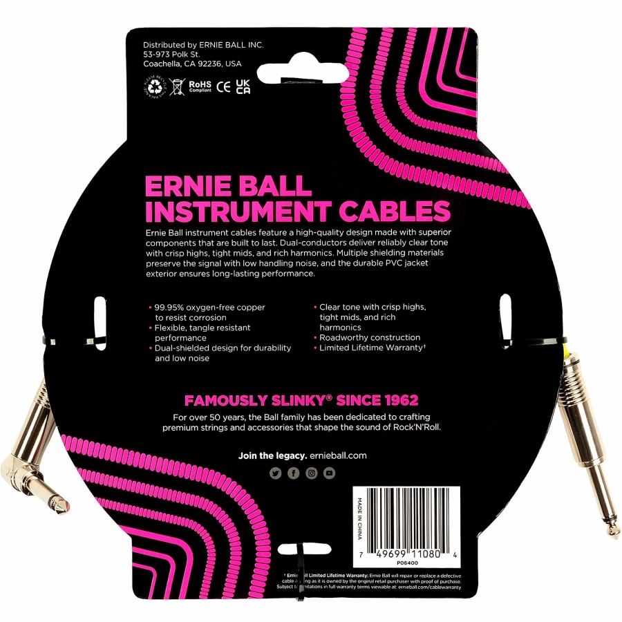 Guitars Ernie Ball Instrument Cables | Ernie Ball Straight-Angle Instrument Cable - White 15 Ft.