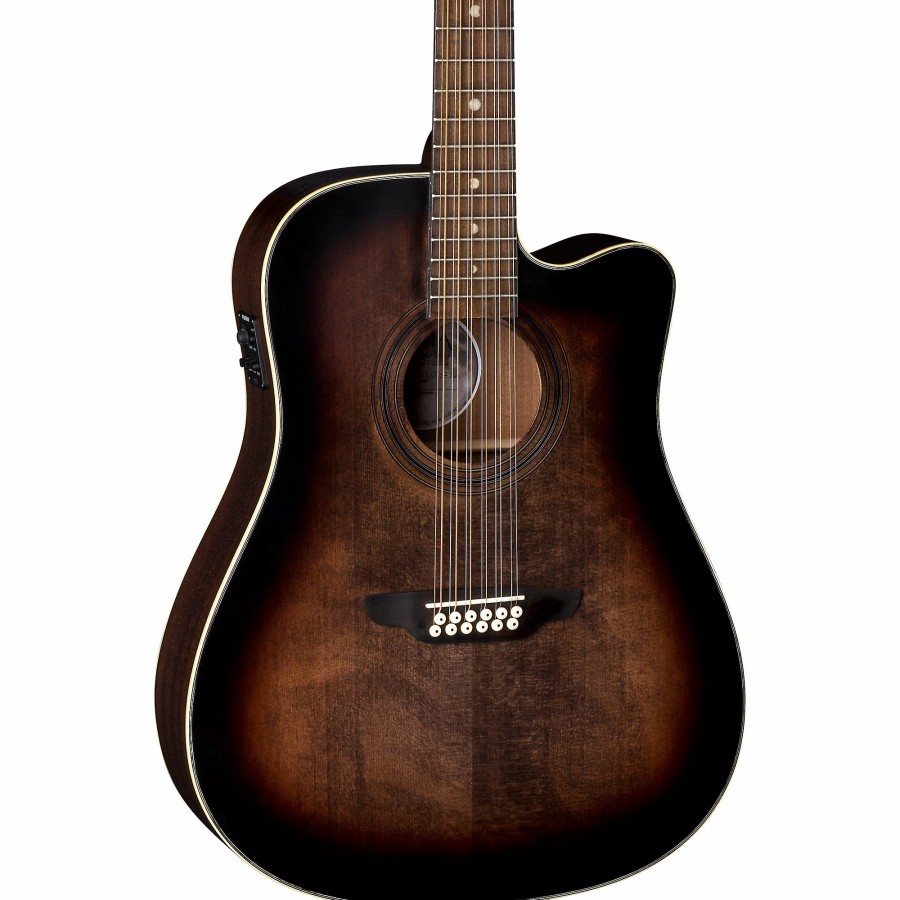 Guitars Luna 12-String | Luna Art Vintage Dreadnought Cutaway Acoustic-Electric 12-String Guitar Brown Burst