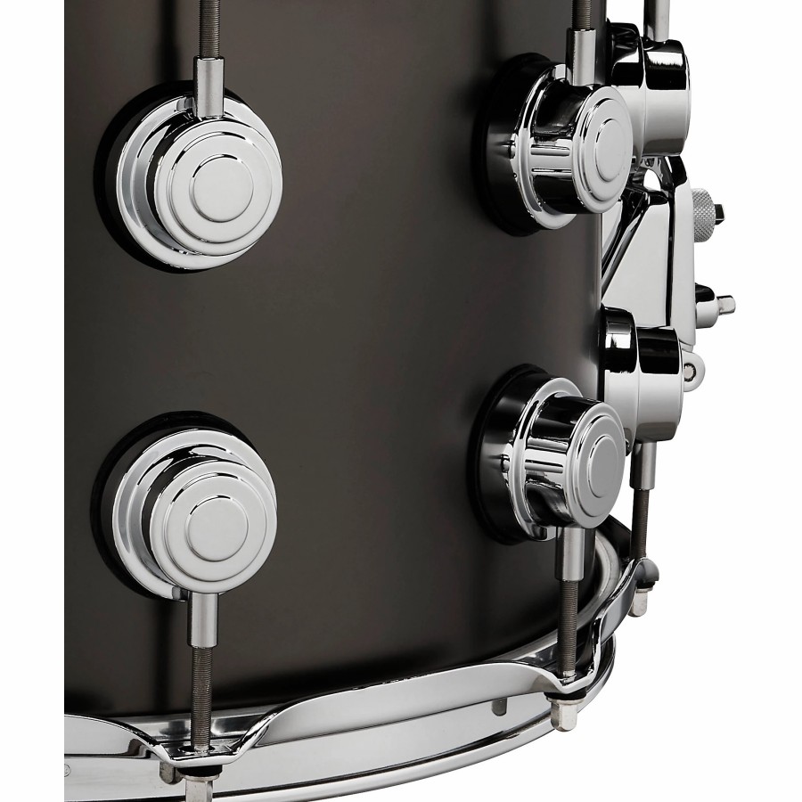 Drums DW Snare Drums | Dw Collector'S Series Satin Black Over Brass Snare Drum With Chrome Hardware 14 X 8 In.