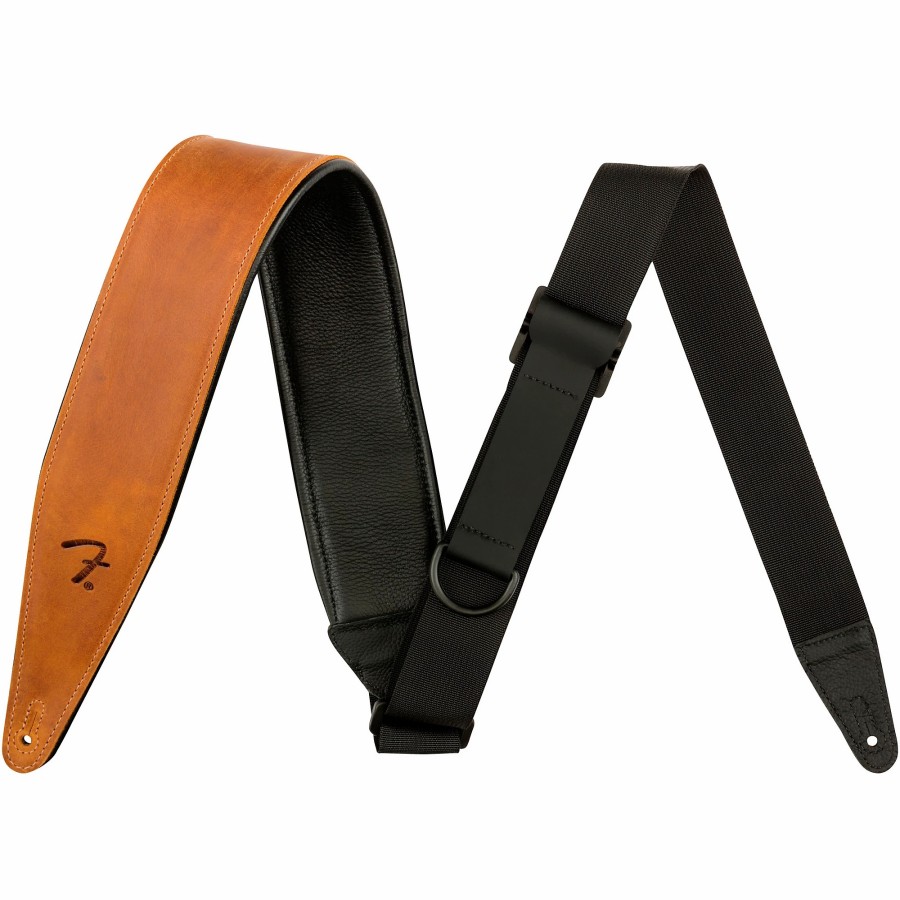 Basses Fender Fretted Instrument Accessories & Parts | Fender Right Height Leather Guitar Strap Cognac 2.5 In.