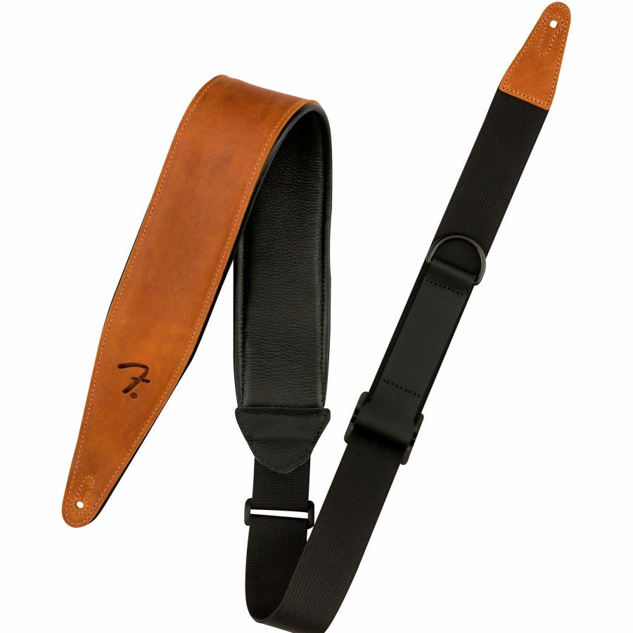 Basses Fender Fretted Instrument Accessories & Parts | Fender Right Height Leather Guitar Strap Cognac 2.5 In.