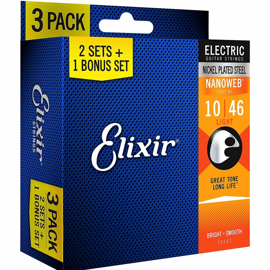 Guitars Elixir Guitar Strings | Elixir Bonus Pack! Nanoweb Nickel-Plated Steel Light Electric Guitar Strings 3-Pack