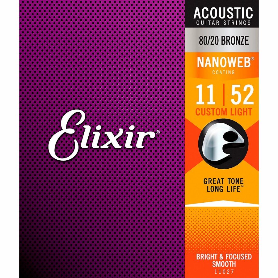 Guitars Elixir Guitar Strings | Elixir 80/20 Bronze Acoustic Guitar Strings With Nanoweb Coating, Custom Light (.011-.052)