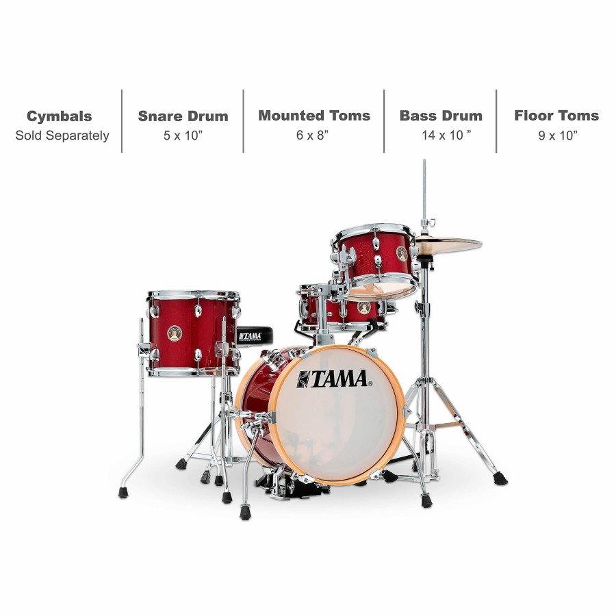 Drums TAMA Drum Sets | Tama Club-Jam Flyer 4-Piece Shell Pack With 14" Bass Drum Candy Apple Mist