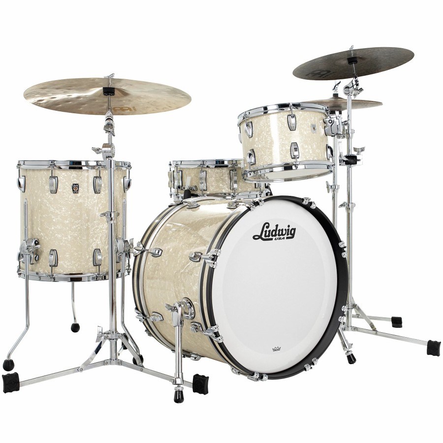 Drums Ludwig Drum Sets | Ludwig Classic Oak 3-Piece Downbeat Shell Pack With 20" Bass Drum Vintage White Marine