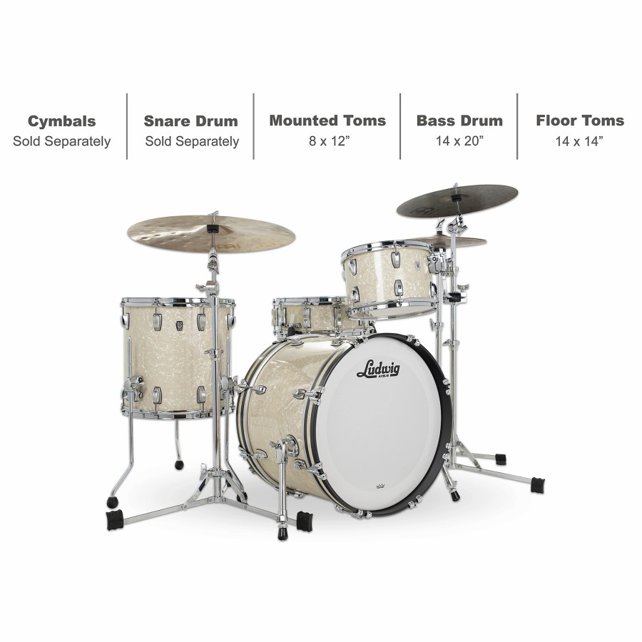 Drums Ludwig Drum Sets | Ludwig Classic Oak 3-Piece Downbeat Shell Pack With 20" Bass Drum Vintage White Marine