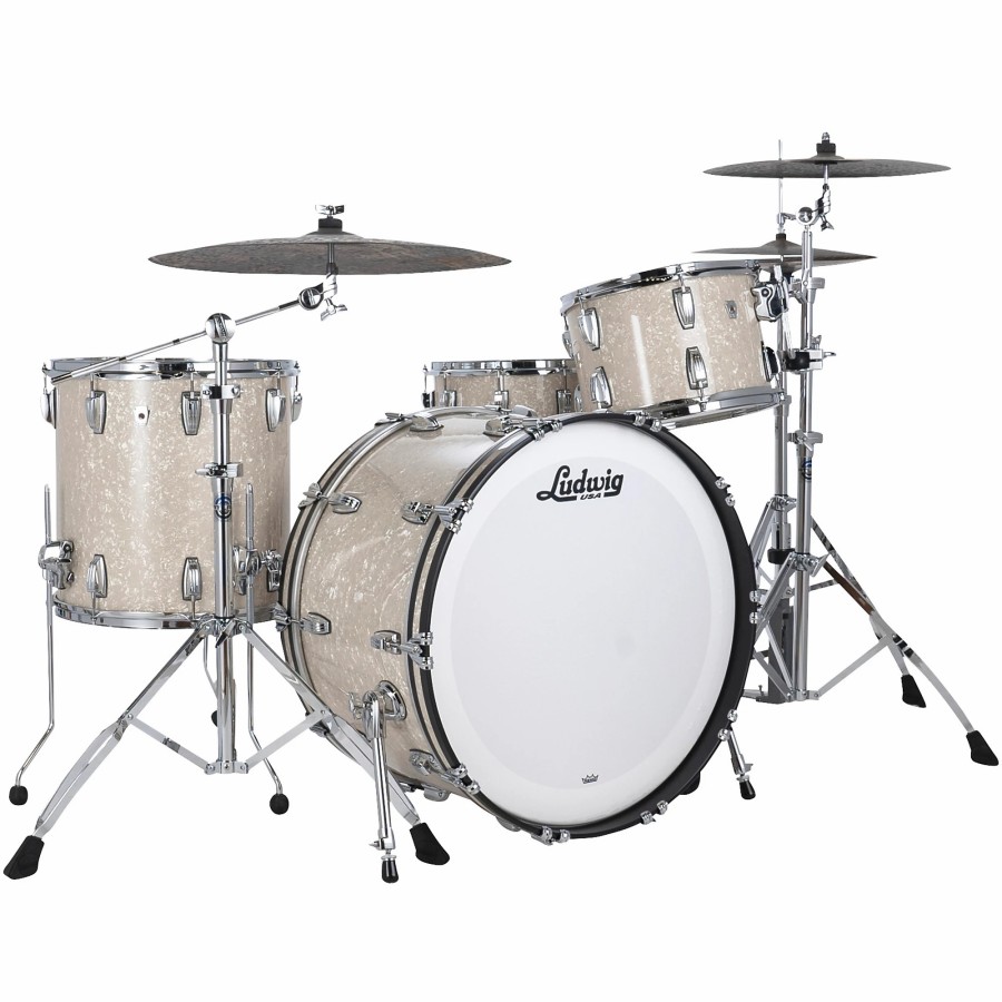 Drums Ludwig Drum Sets | Ludwig Classic Oak 3-Piece Pro Beat Shell Pack With 24" Bass Drum Vintage White Marine