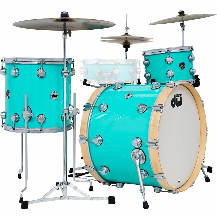 Drums DW Drum Sets | Dw 3-Piece Collector'S Series Santa Monica Shell Pack With Satin Chrome Hardware Sea Foam Green