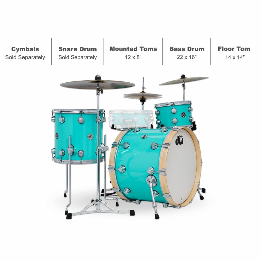 Drums DW Drum Sets | Dw 3-Piece Collector'S Series Santa Monica Shell Pack With Satin Chrome Hardware Sea Foam Green