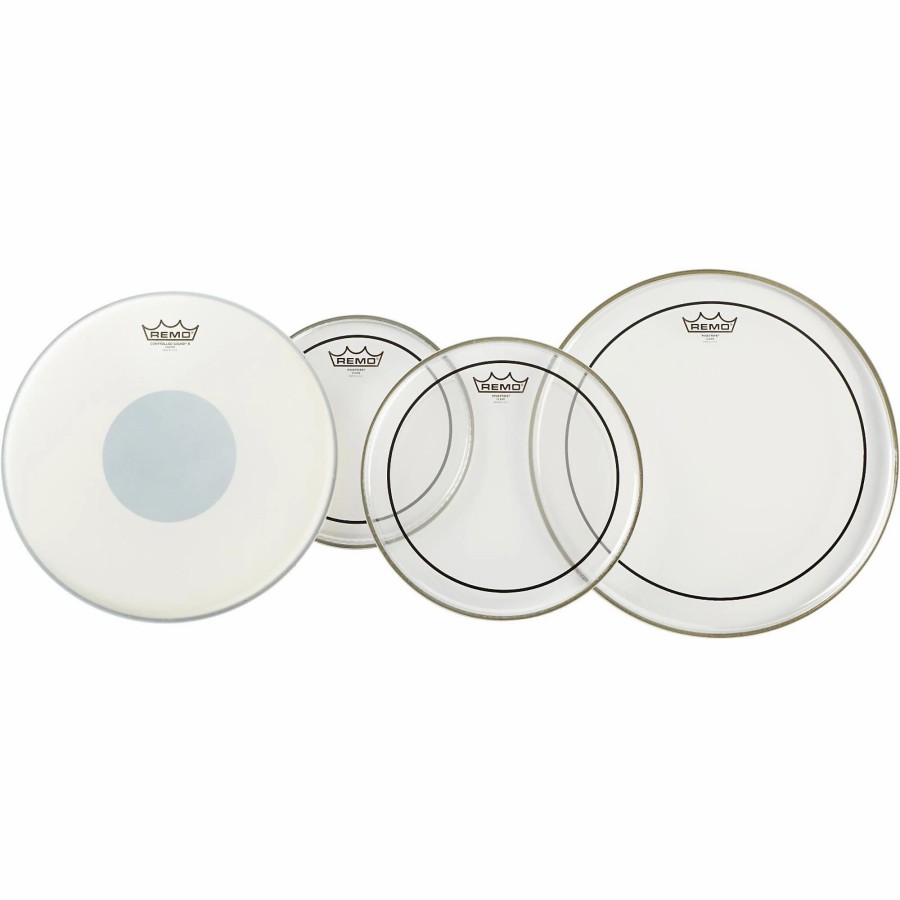 Drums Remo | Remo Clear Pinstripe Pro Pack With Free 14" Controlled Sound X Snare Head 10, 12, 16, In.