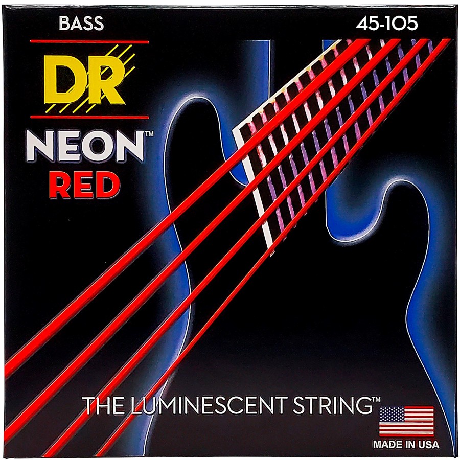 Basses DR Strings Bass Guitar Strings | Dr Strings Hi-Def Neon Red Coated Medium 4-String (45-105) Bass Guitar Strings