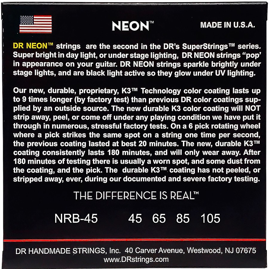 Basses DR Strings Bass Guitar Strings | Dr Strings Hi-Def Neon Red Coated Medium 4-String (45-105) Bass Guitar Strings