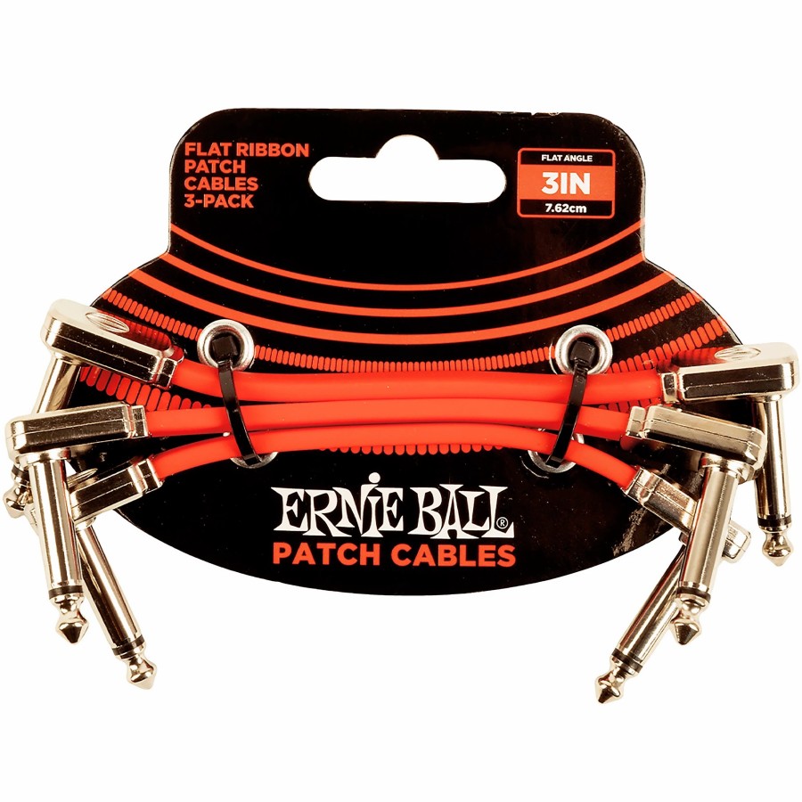 Guitars Ernie Ball Instrument Cables | Ernie Ball Flat Ribbon 3-Pack Patch Cables 3 In. Red