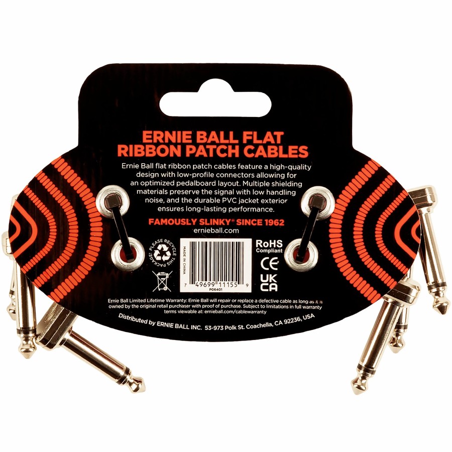 Guitars Ernie Ball Instrument Cables | Ernie Ball Flat Ribbon 3-Pack Patch Cables 3 In. Red