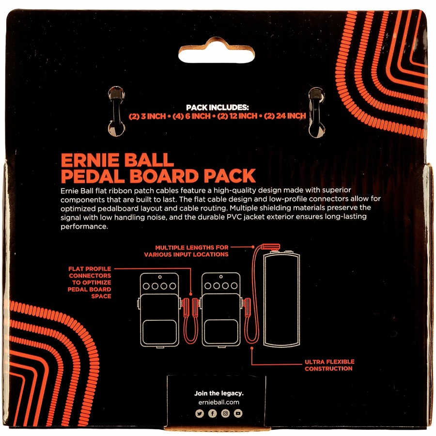 Guitars Ernie Ball Instrument Cables | Ernie Ball Flat Ribbon Patch Cables Pedalboard Multi-Pack Red