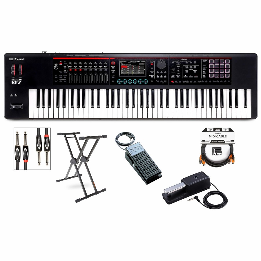 Keyboards & Midi Roland | Roland Fantom-07 Synthesizer With Ks-20X, Dp-10 And Ev-5 Plus Black Series Audio And Midi Cables