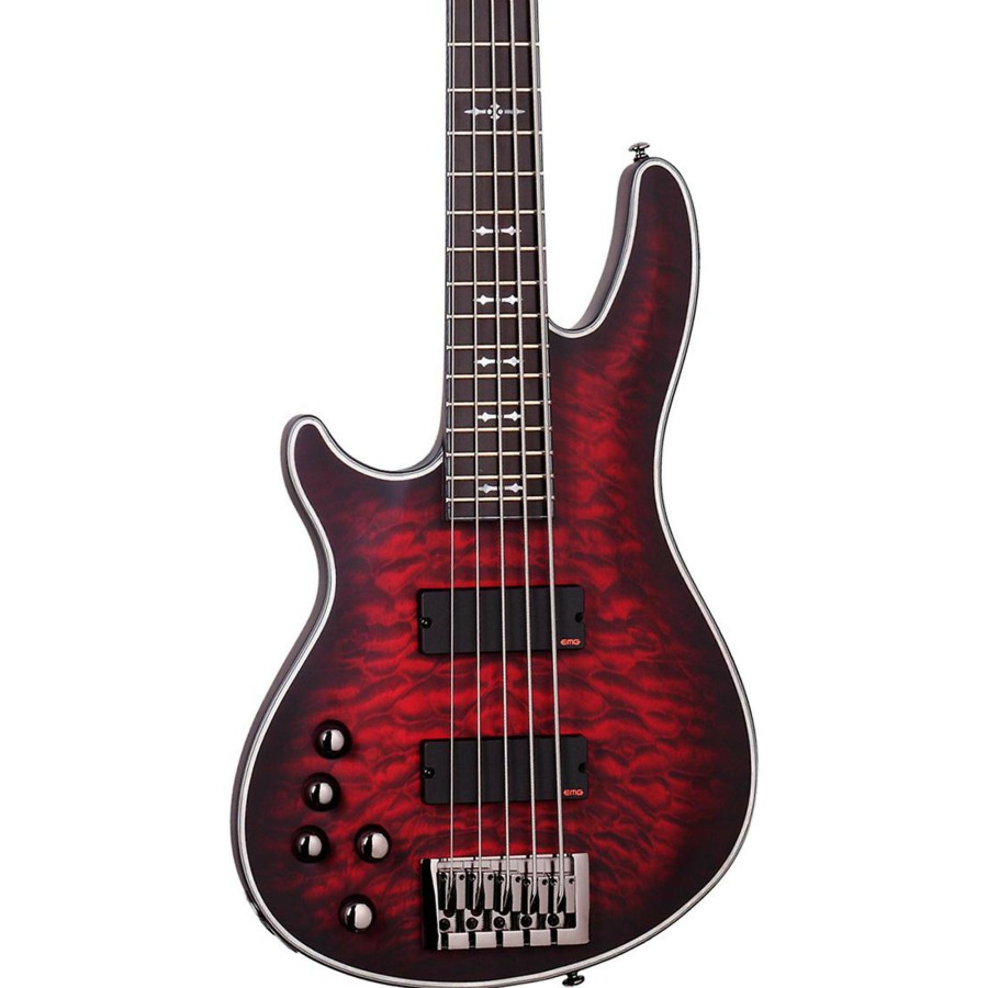 Basses Schecter Guitar Research Left-Handed | Schecter Guitar Research Hellraiser Extreme-5 Left-Handed Electric Bass Guitar Satin Crimson Red Burst