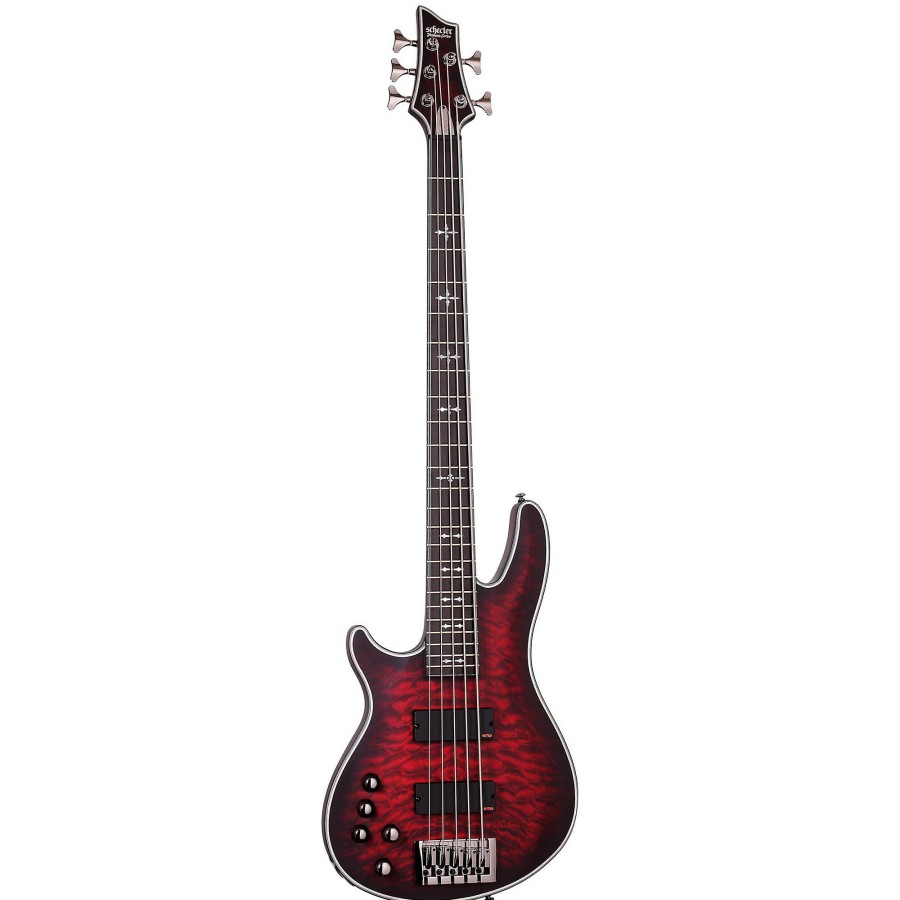 Basses Schecter Guitar Research Left-Handed | Schecter Guitar Research Hellraiser Extreme-5 Left-Handed Electric Bass Guitar Satin Crimson Red Burst