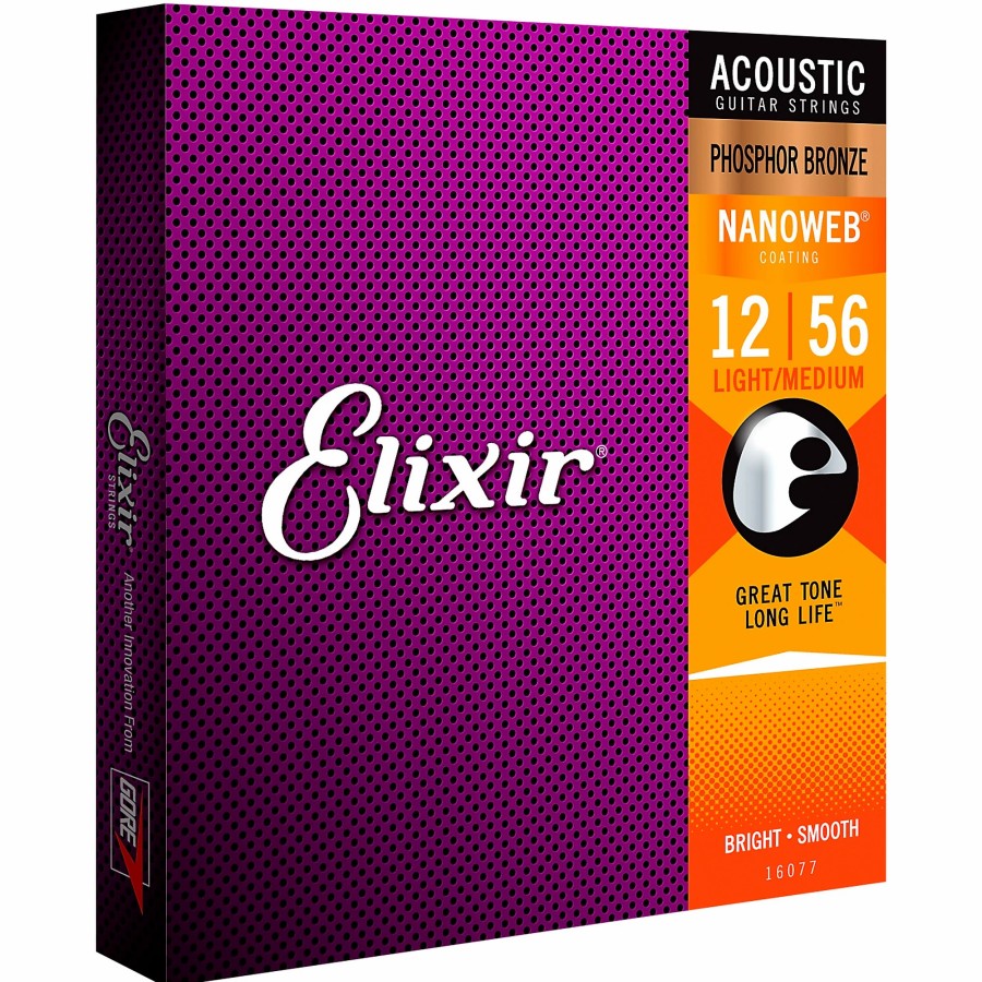 Guitars Elixir Guitar Strings | Elixir Phosphor Bronze Acoustic Guitar Strings With Nanoweb Coating, Light/Medium (.012-.056)