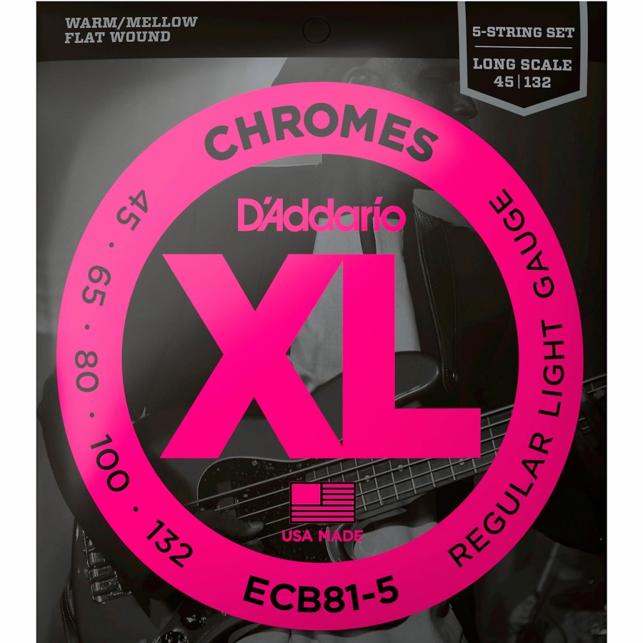 Basses D'Addario Bass Guitar Strings | D'Addario Ecb81-5 Chromes Xl Flatwound Bass Strings - Light Gauge