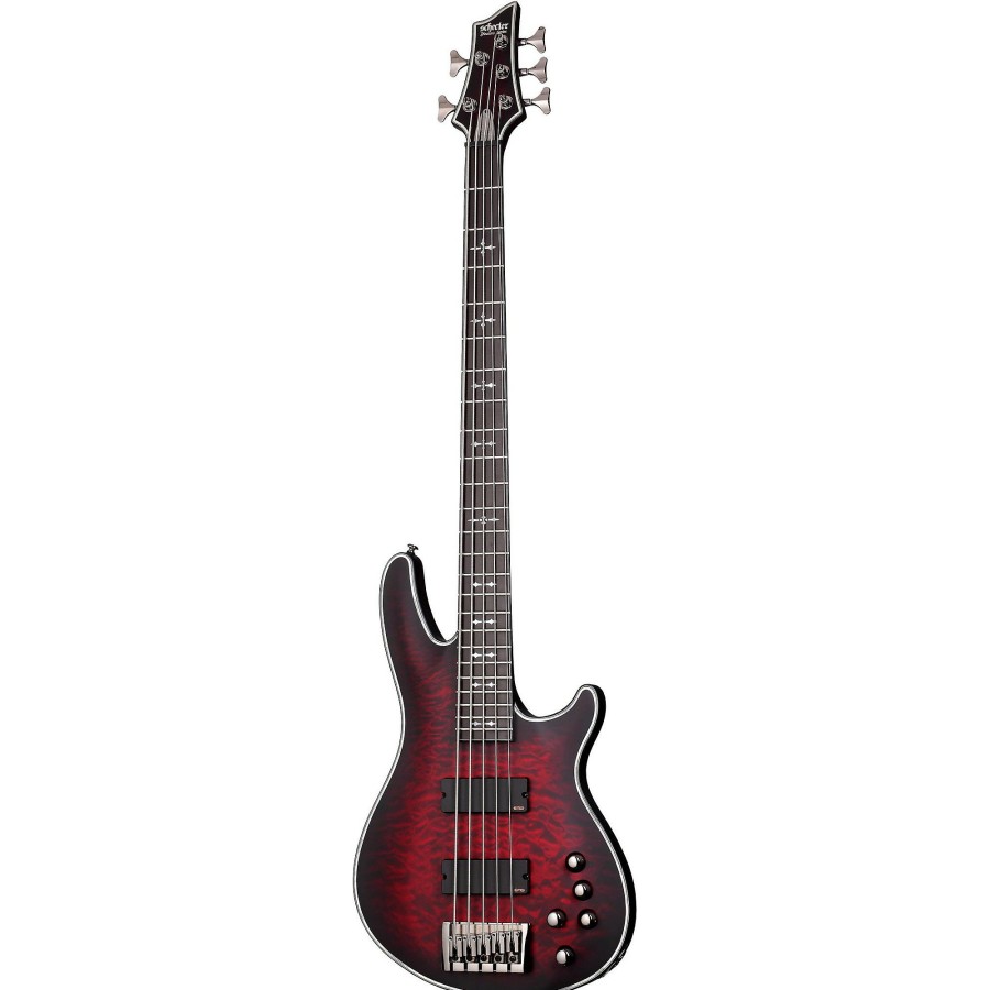 Basses Schecter Guitar Research 5-String | Schecter Guitar Research Hellraiser Extreme-5 Electric Bass Guitar Satin Crimson Red Burst