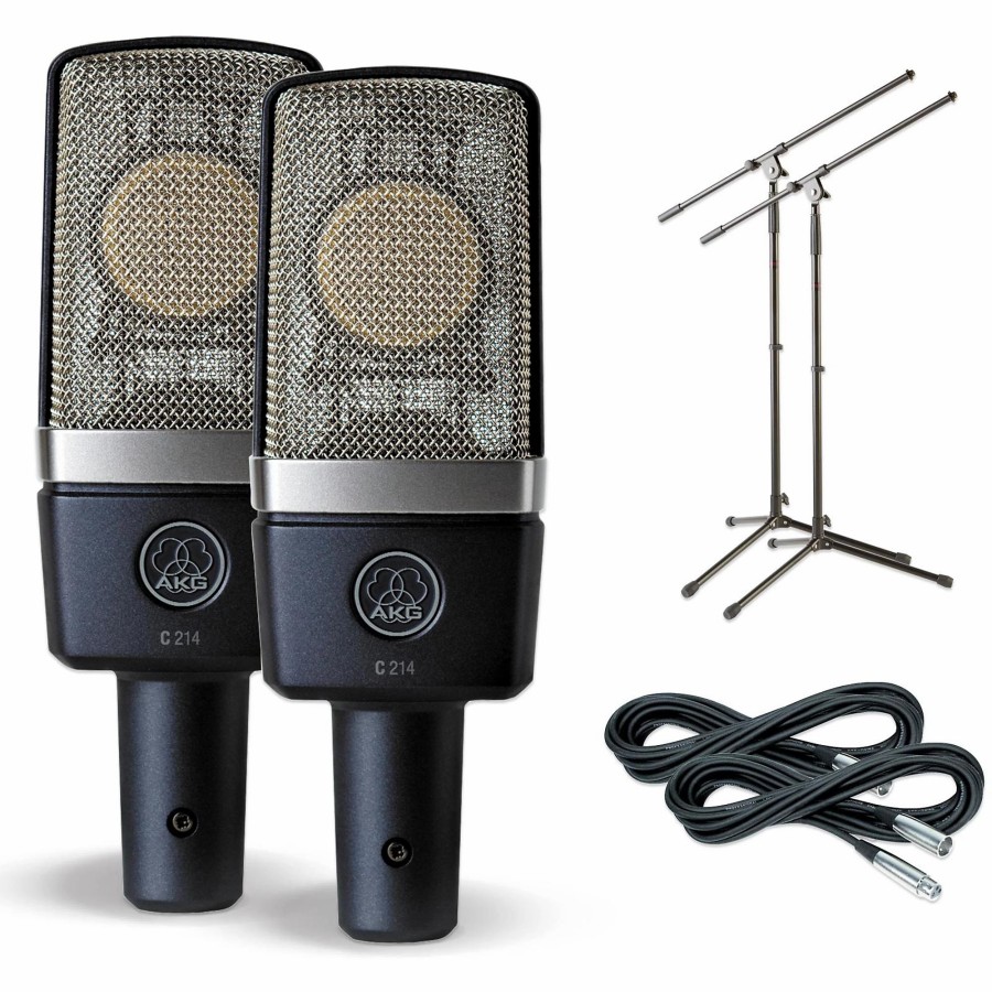 Mics & Wireless AKG | Akg C214 Large-Diaphragm Condenser Mic Cable And Stand Drum Overhead Package