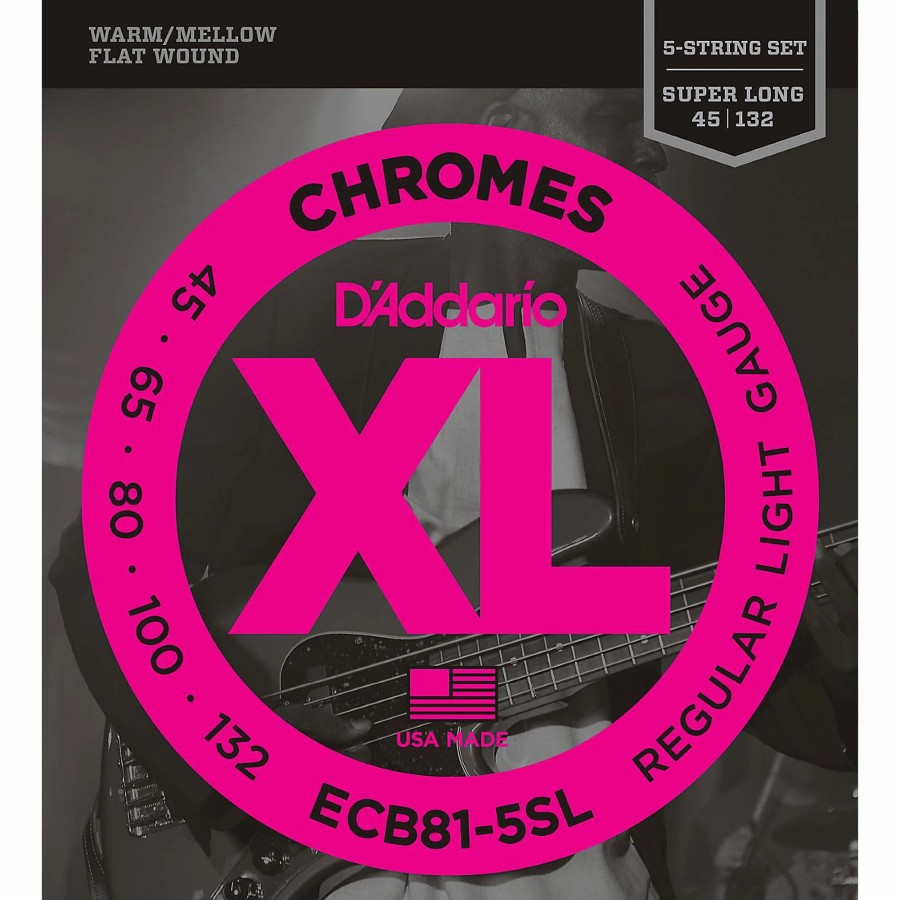 Basses D'Addario Bass Guitar Strings | D'Addario Ecb81-5Sl Chromes Flat Wound 5-String Bass Soft Sl Strings