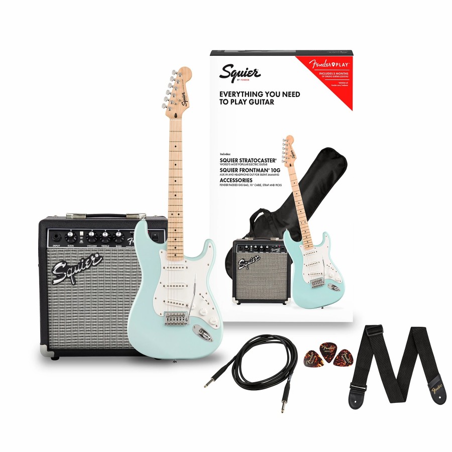 Guitars Squier | Squier Stratocaster Limited-Edition Electric Guitar Pack With Squier Frontman 10G Amp Sonic Blue