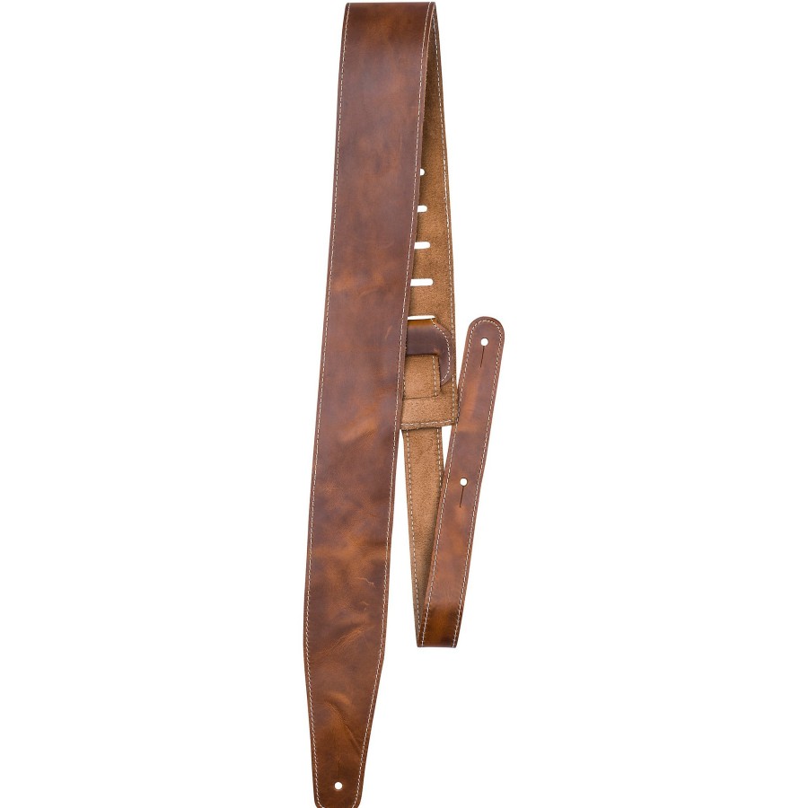 Basses Perri's Fretted Instrument Accessories & Parts | Perri'S Oil Leather Guitar Strap With Contrast Stitching Tan 2.5 In.