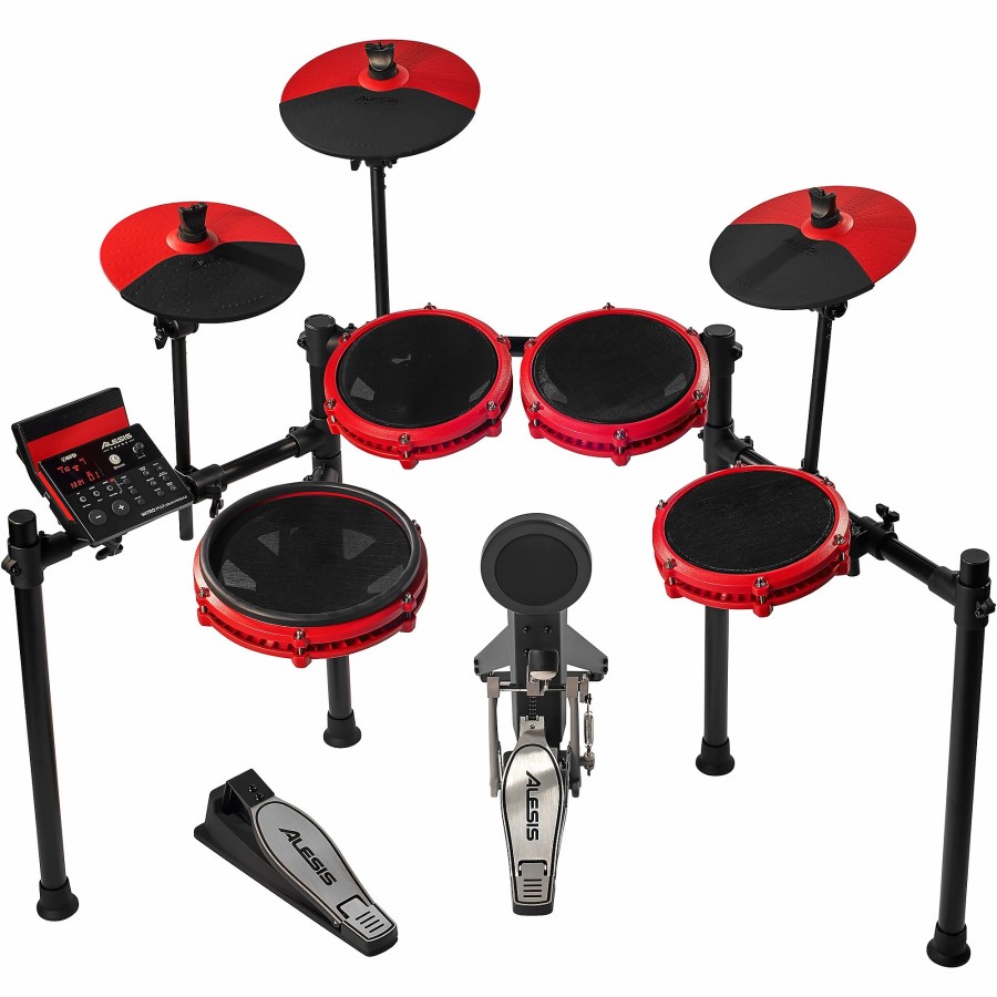 Drums Alesis Electronic Drum Sets | Alesis Nitro Max 8-Piece Electronic Drum Set With Bluetooth And Bfd Sounds Red