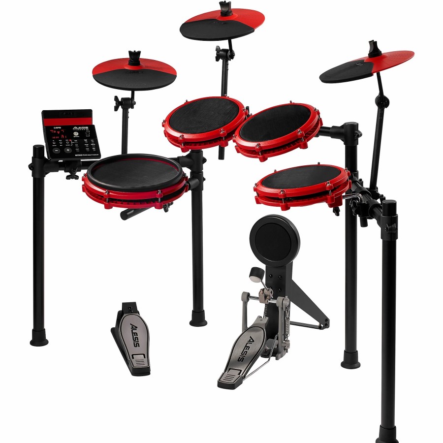 Drums Alesis Electronic Drum Sets | Alesis Nitro Max 8-Piece Electronic Drum Set With Bluetooth And Bfd Sounds Red