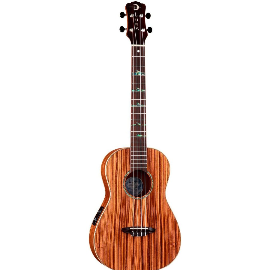 Guitars Luna | Luna Baritone Zebra Acoustic-Electric Ukulele Natural High Tide Design