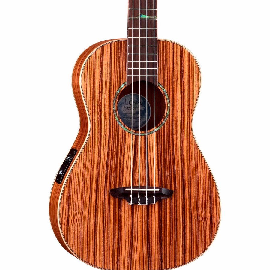 Guitars Luna | Luna Baritone Zebra Acoustic-Electric Ukulele Natural High Tide Design