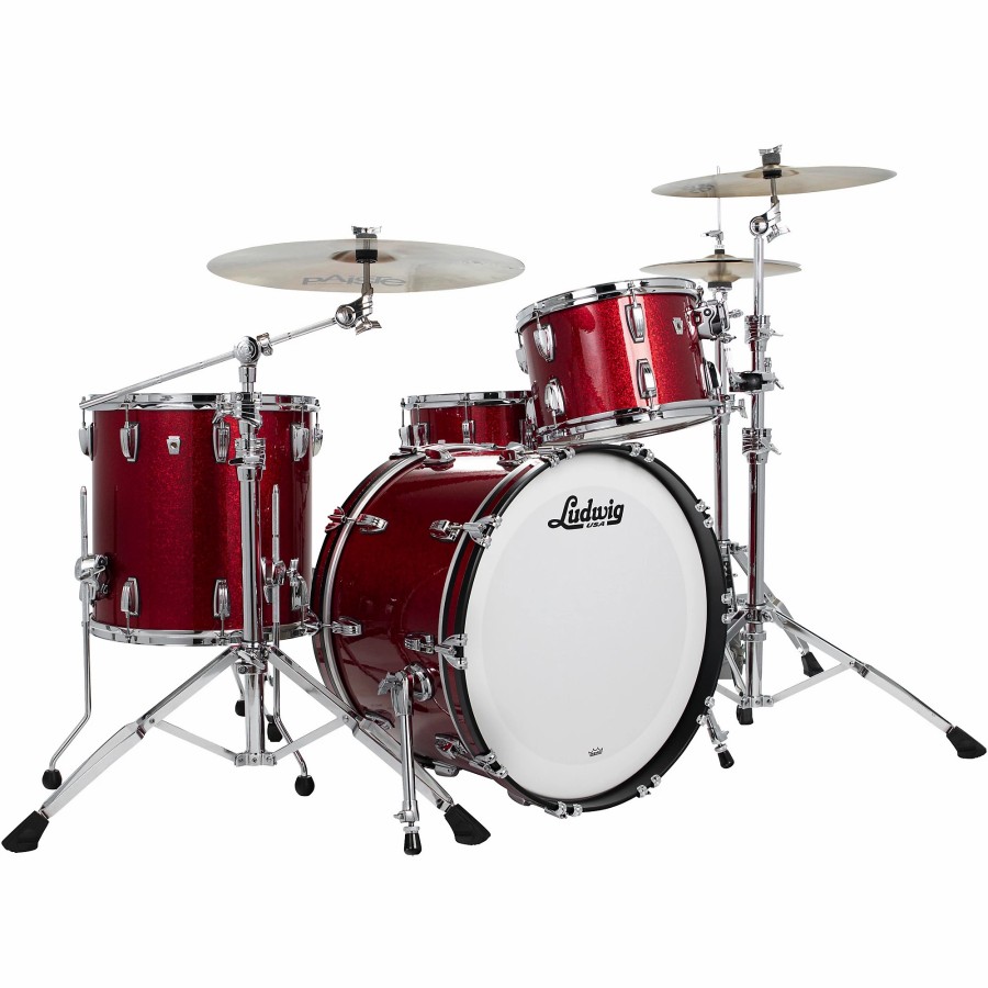 Drums Ludwig Drum Sets | Ludwig Classic Oak 3-Piece Fab Shell Pack With 22" Bass Drum Red Sparkle