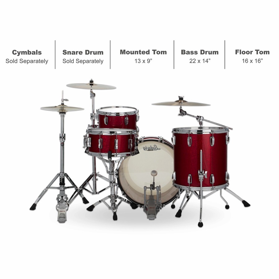 Drums Ludwig Drum Sets | Ludwig Classic Oak 3-Piece Fab Shell Pack With 22" Bass Drum Red Sparkle