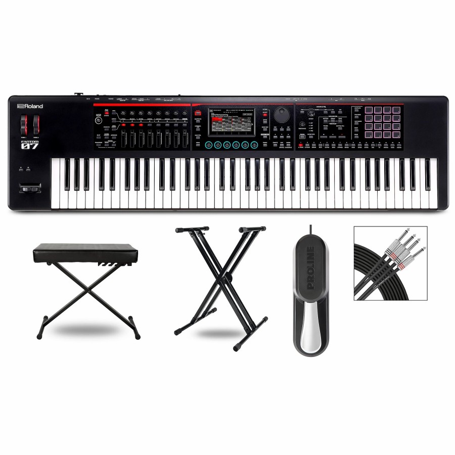 Keyboards & Midi Roland | Roland Fantom-07 Synthesizer With X-Stand, Sustain Pedal, Bench And Livewire Audio Cables